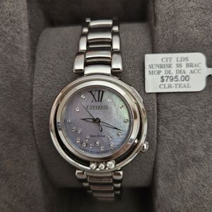 Citizen Eco-Drive Diamond watch w/ blue Mother-of-Pearl face. LIKE NEW
